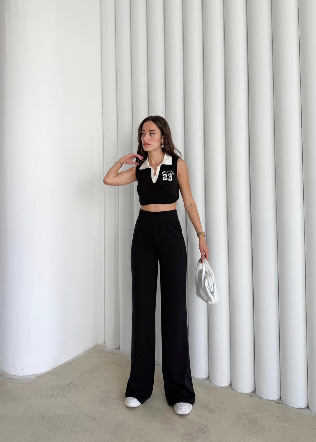 Kadın Siyah Renk Modal Kumaş Bol Paça Yumuşak Dokulu Yüksek Bel Likralı Pantalon