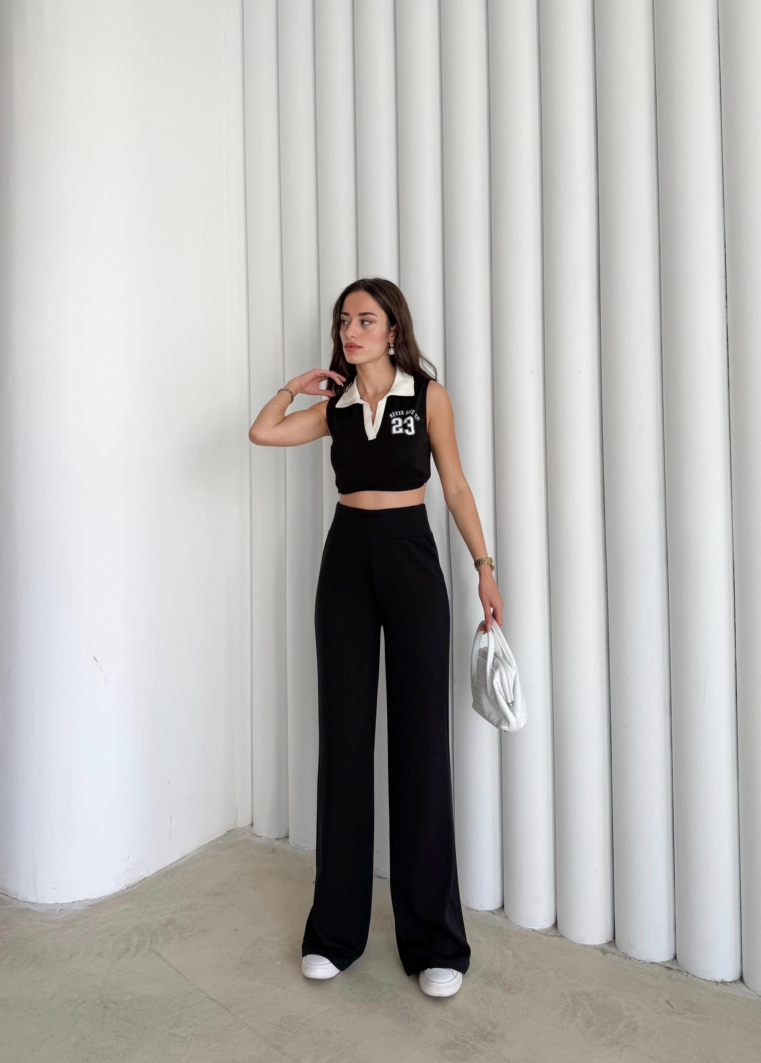 Kadın Siyah Renk Modal Kumaş Bol Paça Yumuşak Dokulu Yüksek Bel Likralı Pantalon