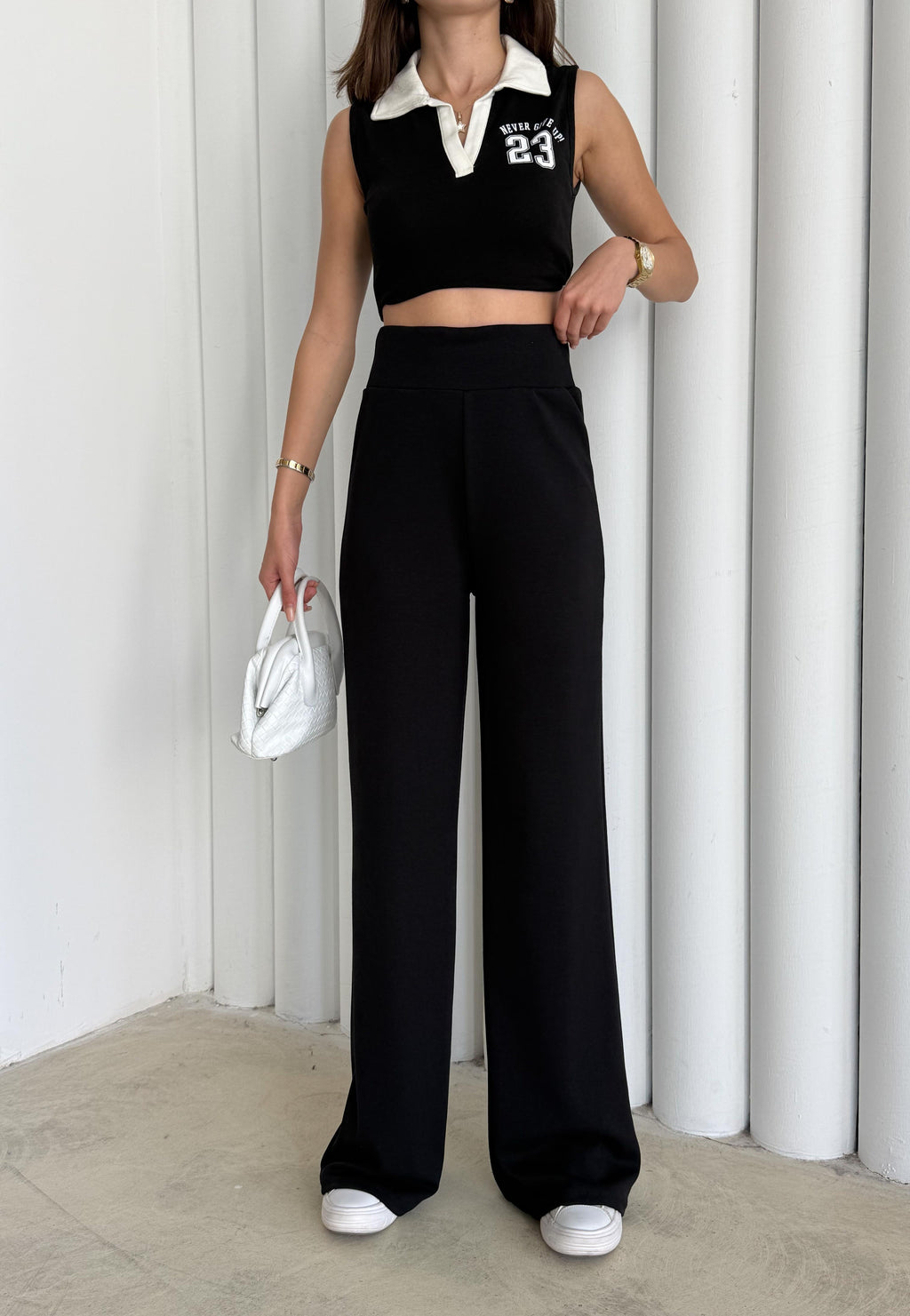 Kadın Siyah Renk Modal Kumaş Bol Paça Yumuşak Dokulu Yüksek Bel Likralı Pantalon